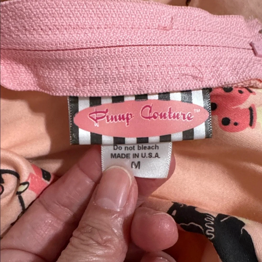 Pinup Couture Ginger Pink Circus Print Dress Black Lace Rockabilly Retro USA-M - Picture 8 of 9